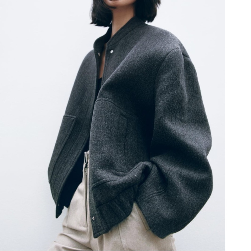 ZARA WOMAN 23 WOOL BLEND BOMBER JACKET LIM EDI ANTHRACITE GREY XS-S 2346/643